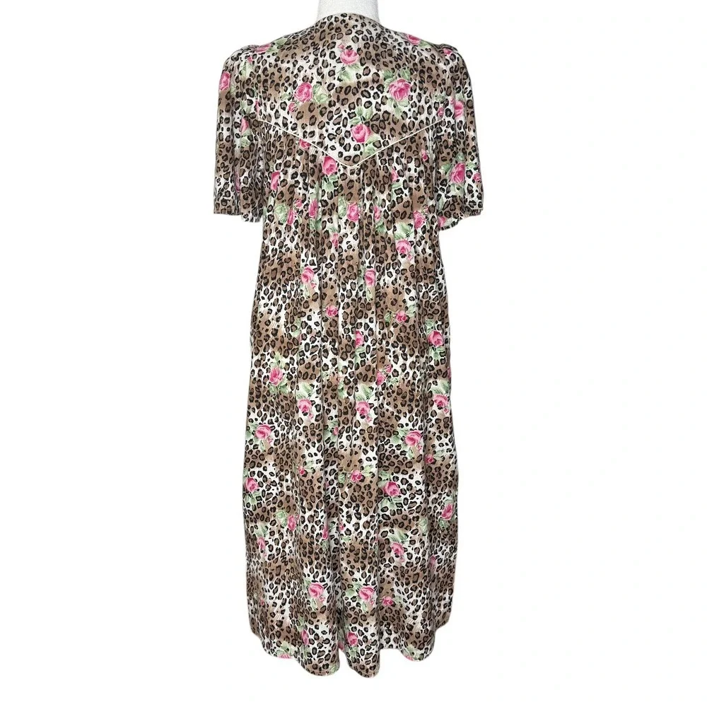 1980s Vintage Barbizon S Animal Print Floral Nightgown Muumuu House Dress Cotton